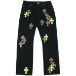 Chrome Hearts Green & Leopard Cross Patch Jeans Black