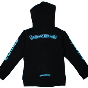 Chrome Hearts Kids Blue Scroll Zip Up Hoodie Black/Blue