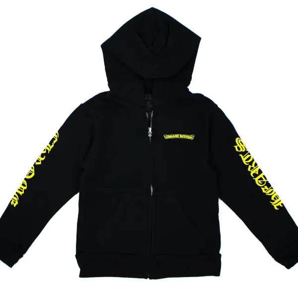 Chrome Hearts Kids Scroll Logo Zip Up Hoodie Black/Yellow Chrome Hearts Kids Scroll Logo Zip Up Hoodie Black/Yellow
