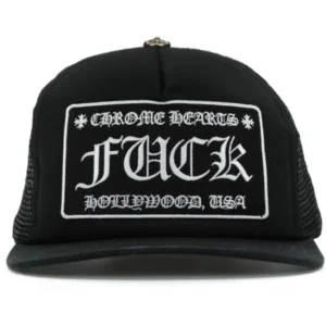 Chrome Hearts FUCK Hollywood Trucker Hat Black