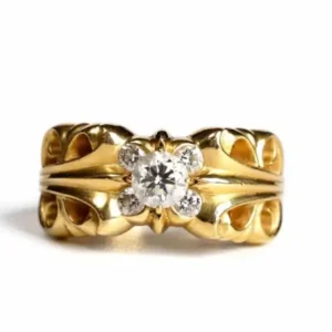 Chrome Hearts 22k Gold K&t Ring With 5 Diamonds
