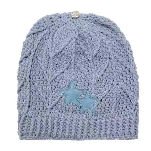 Chrome Hearts Baby Blue Hand Woven Cashmere Star Patch Beanie