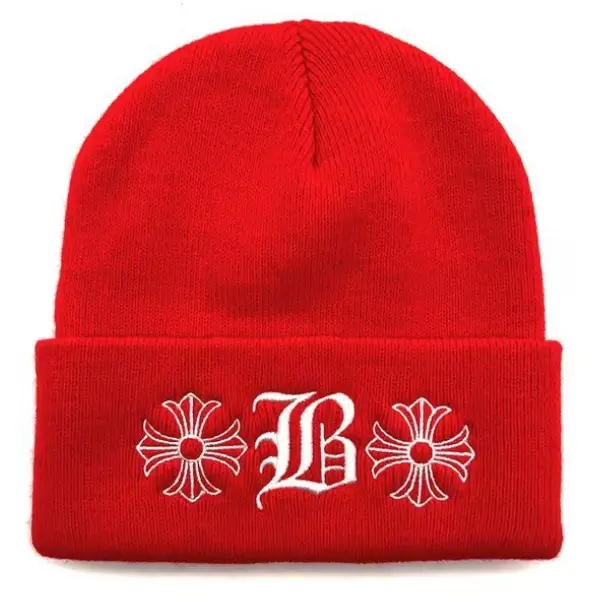 Chrome Hearts Bella Hadid Cross Embroidered Red Beanie