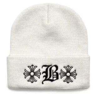 Chrome Hearts Bella Hadid Cross Embroidered White Beanie