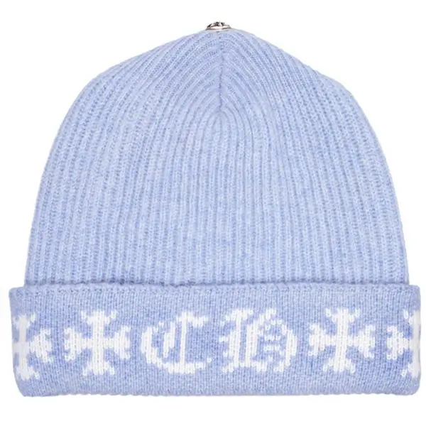 Chrome Hearts Big Daddy Cashmere Beanie Light Blue/White