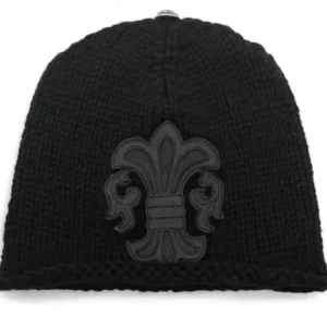 Chrome Hearts Black Cashmere Fleur Patch Beanie