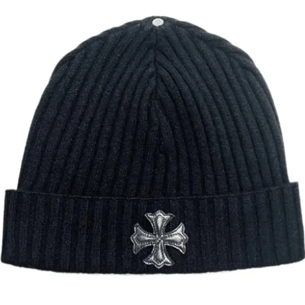 Chrome Hearts Black Cashmere Leather Cross Beanie