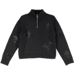 Chrome Hearts Black Patent Leather Cross Half Zip Sweatshirt