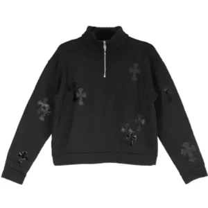 Chrome Hearts Black Patent Leather Cross Half Zip Sweatshirt