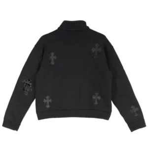 Chrome Hearts Black Patent Leather Cross Half Zip Sweatshirt