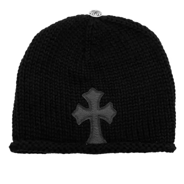 Chrome Hearts Cashmere Cross Leather Patch Black Beanie