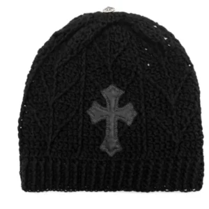 Chrome Hearts Cashmere Cross Leather Patch Black Beanie