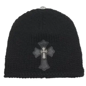 Chrome Hearts Cashmere Leather With Silver Cross Beanie
