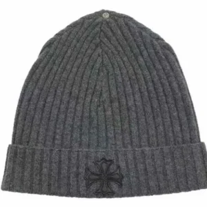 Chrome Hearts Gray Cashmere Leather Cross Beanie
