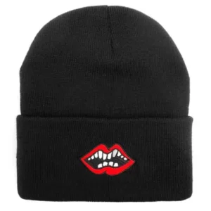 Chrome Hearts Matty Boy Red Lip Embroidered Black Beanie