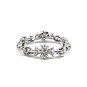 Chrome Hearts 18K White Gold Diamonds Tiny E Cross Ring