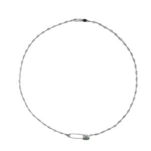 Chrome Hearts 18K White Gold Emerald Pin Safety Necklace