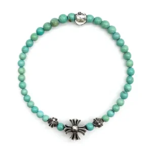 Chrome Hearts 4mm Turquoise 4 Silver Beaded Bracelet