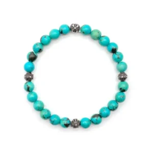 Chrome Hearts 6mm Turquoise Beaded 4 Silver Cross Ball Bracelet