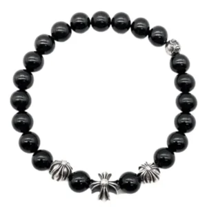 Chrome Hearts 8mm Black Beaded Obsidian Bracelet