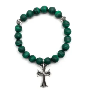 Chrome Hearts 8mm Malachite Grand Cross Pendant Three Vermilion Bracelet