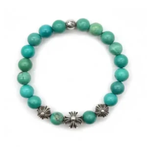 Chrome Hearts 8mm Turquoise 4 Silver Plus Ball Beaded Bracelet
