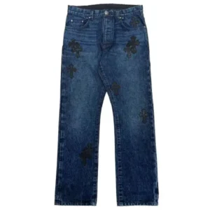 Chrome Hearts Black Leather Cross Patch Jeans