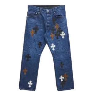 Chrome Hearts Black & White & Brown Patch Flame Knee Jeans