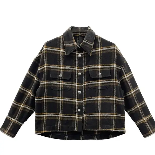 Chrome Hearts Black & Yellow Plaid Cropped Cargo Flannel Shirt Chrome Hearts Black & Yellow Plaid Cropped Cargo Flannel Shirt