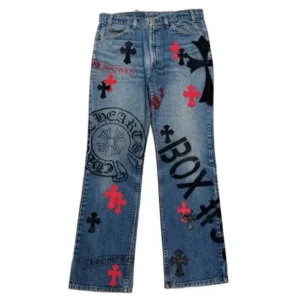 Chrome Hearts Black&Red Cross Patches Spraypainted Jeans