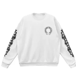 Chrome Hearts Horseshoe Floral Sleeves White Crewneck Sweatshirt