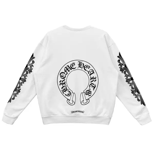 Chrome Hearts Horseshoe Floral Sleeves White Crewneck Sweatshirt Back Chrome Hearts Horseshoe Floral Sleeves White Crewneck Sweatshirt