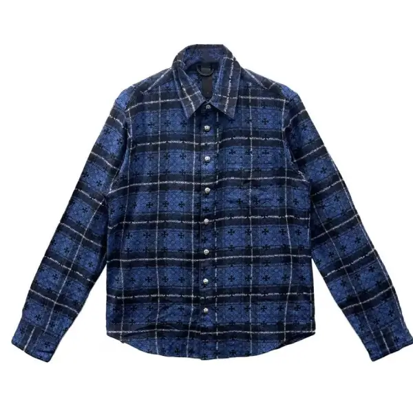 Chrome Hearts LOOSE END Blue Monogram Cross Flannel Shirt Chrome Hearts LOOSE END Blue Monogram Cross Flannel Shirt