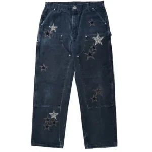 Chrome Hearts Las Vegas Exclusive Black & Checkered Star Leather Patch Carpenter Jeans