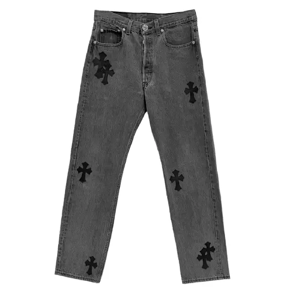 Chrome Hearts Levi's 501 Black Cross Patch Grey Jeans Chrome Hearts Levi's 501 Black Cross Patch Grey Jeans