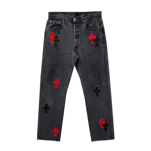 Chrome Hearts Levi's 501 Black&Red Cross Patch Grey Jeans Chrome Hearts Levi's 501 Black&Red Cross Patch Grey Jeans