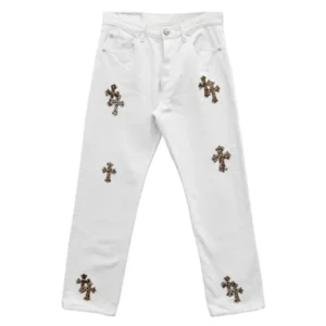 Chrome Hearts Levi's 501 Leopard Cross Patch White Jeans
