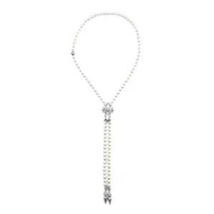 Chrome Hearts Mikimoto 18K White Gold Cross Bolo Tie Necklace