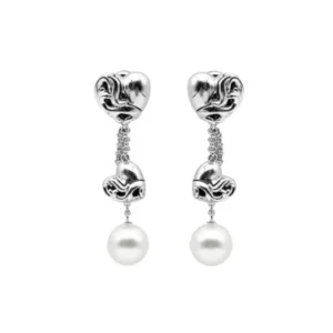 Chrome Hearts Mikimoto 18K White Gold Hearts Pearl Earring Drop