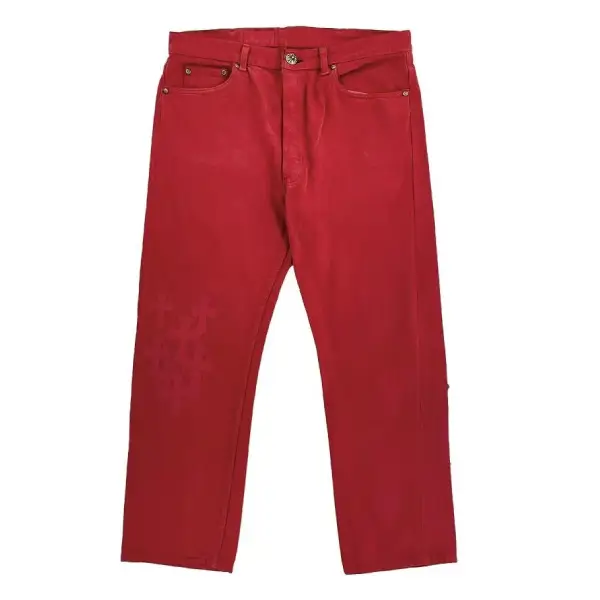 Chrome Hearts NY Exclusive Silver Button Red Cross Leather Patch Jeans Chrome Hearts NY Exclusive Silver Button Red Cross Leather Patch Jeans