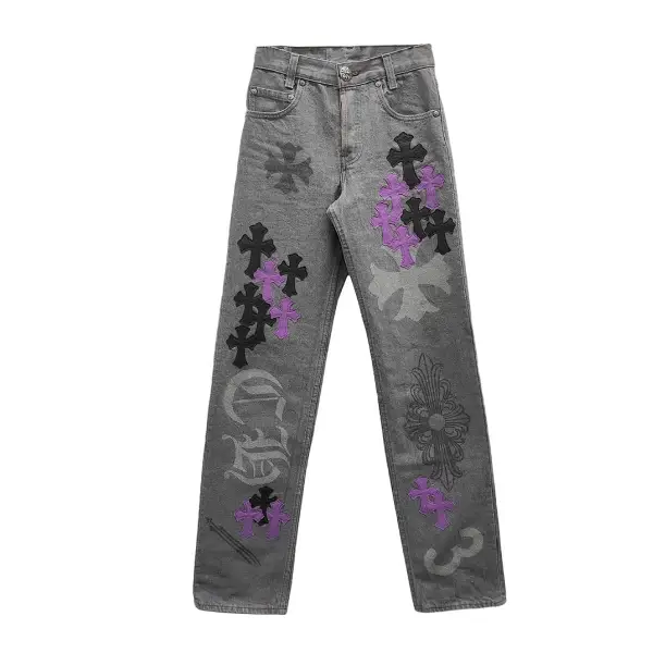 Chrome Hearts Online Exclusive Purple Cross Patch Stencil Jeans Chrome Hearts Online Exclusive Purple Cross Patch Stencil Jeans