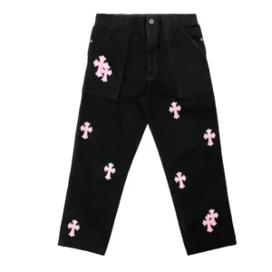 Chrome Hearts Pink Cross Leather Patch Black Carpenter Pants