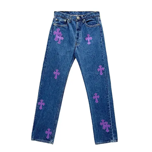 Chrome Hearts Purple Leather Cross Patch Jeans Chrome Hearts Purple Leather Cross Patch Jeans