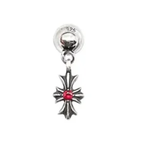 Chrome Hearts Ruby Silver Tiny E Cross Earring Drop