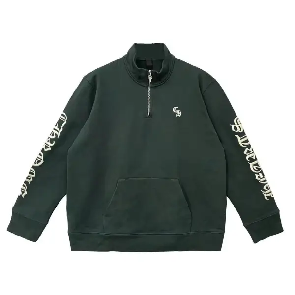 Chrome Hearts Script Logo Embroidered Half Zip Dark Green Sweatshirt Chrome Hearts Script Logo Embroidered Half Zip Dark Green Sweatshirt