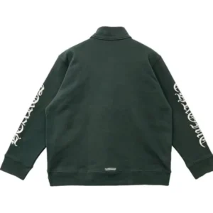 Chrome Hearts Script Logo Embroidered Half Zip Dark Green Sweatshirt