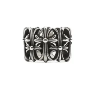 Chrome Hearts Silver Black Diamond Cemetery Cross Ring