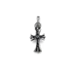 Chrome Hearts Silver Black Diamonds Babyfat Cross Charm Pendant