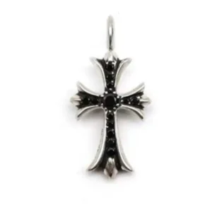 Chrome Hearts Silver Black Diamonds Tiny Cross Charm Pendant