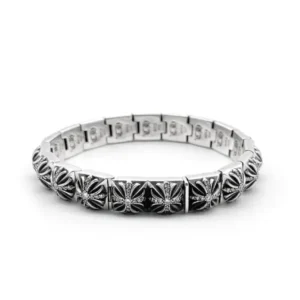 Chrome Hearts Silver Cross Diamonds Pyramid Hinged Plus Bracelet